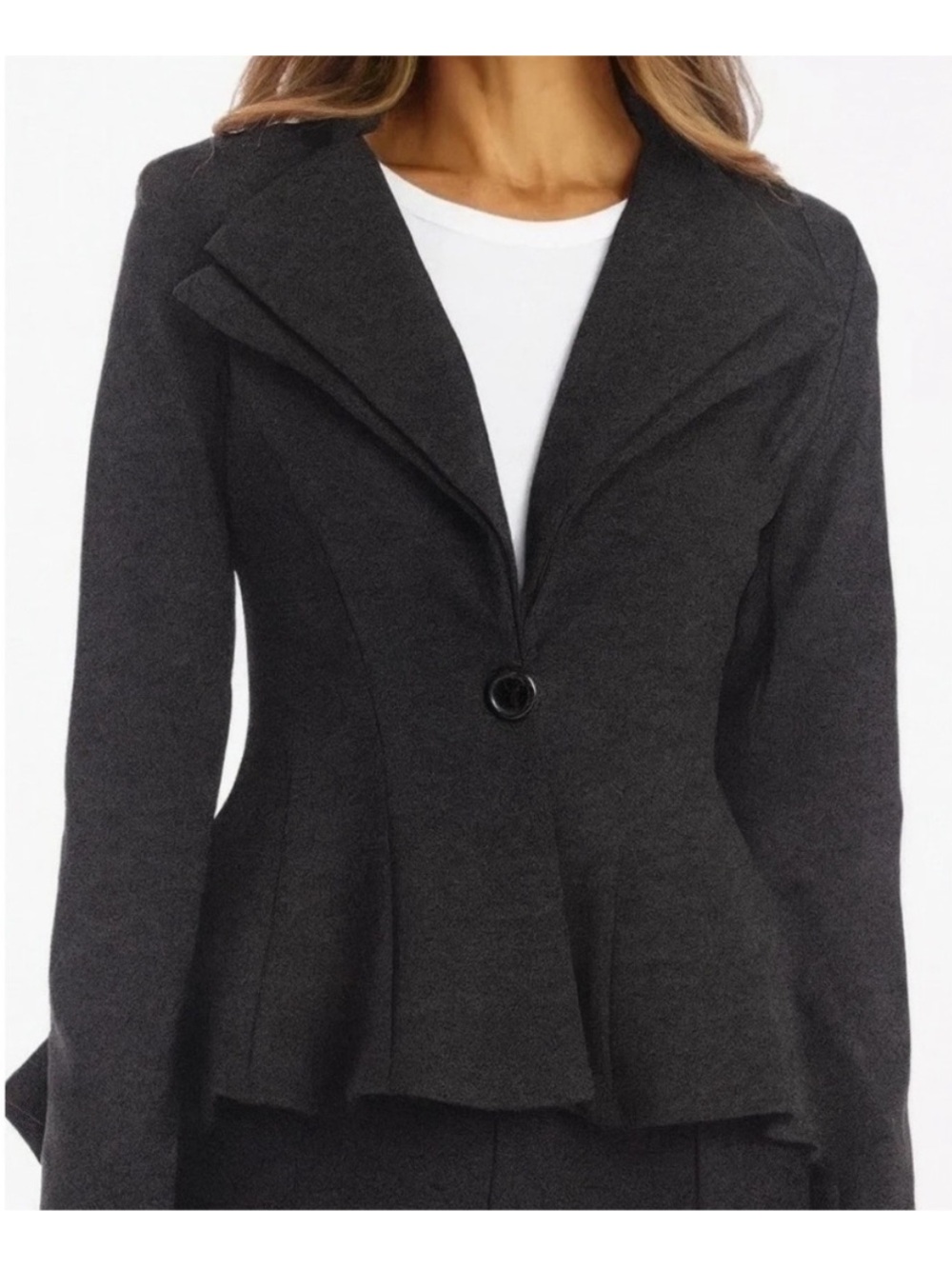 Hybrid Lord & Taylor Gray Double Lapel Peplum Ponte Office Blazer Jacket 2X NWT